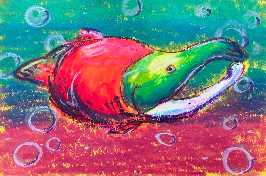 fisheye sockeye - 6.5x10.75; tempera paint on paper