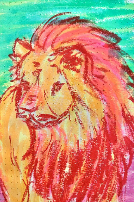 lion - 5x8; tempera paint on paper