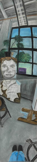 the drawing room (2024) - 12x48; pastel and charcoal on toned paper; assignment