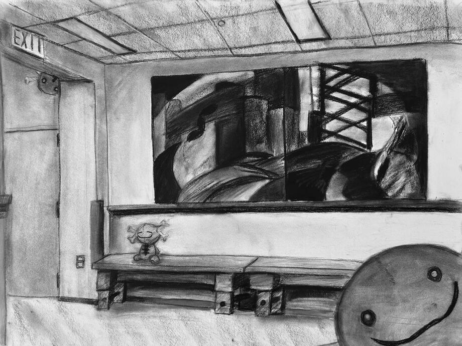 lounge - 18x24; charcoal and pastel on paper; assignment