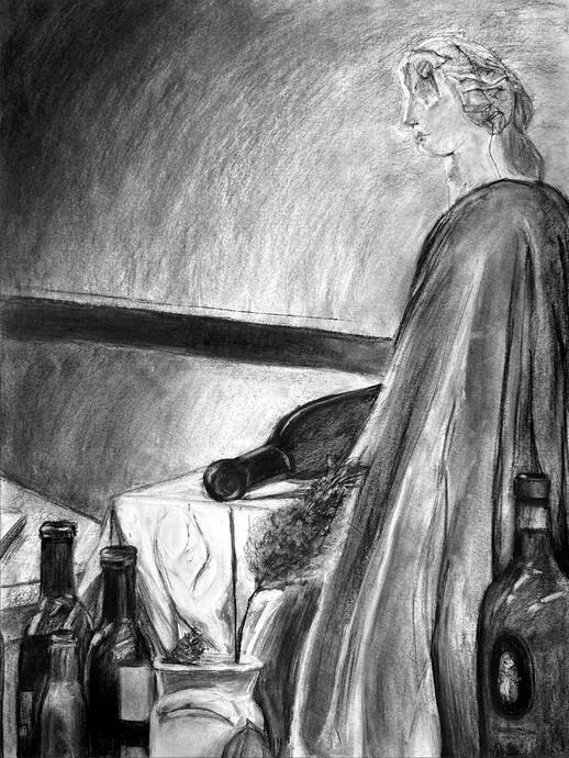 still life - 18x24; charcoal and chalk pastel on paper; assignment